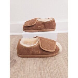 Lamo APMA Suede Leather Wool Shearling Fur Open Toe Slippers L